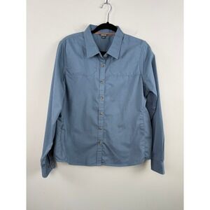 Orvis Women's XL Blue Button Down Outdoor Shirt Quilted Shoulder Long Sleeve
